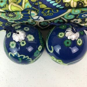 Vera Bradley Rhythm & Blues Christmas Glass Ornament Set in Padded Storage Box